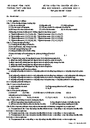 Đề thi kiểm tra chuyên đề lần 4 môn Sinh học Lớp 11 - Mã đề 628 - Năm học 2018-2019 - Trường THPT Liễn Sơn